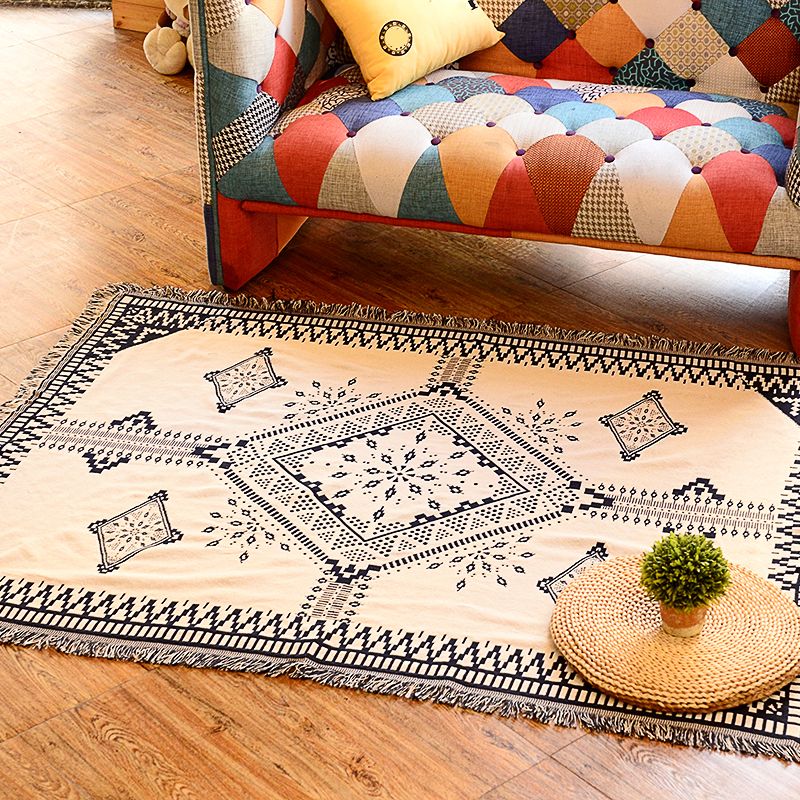 Blue-White Boho Chic Rug Synthetics Rhombus Pattern Carpet Pet-Friendly Area Rug for Dining Room