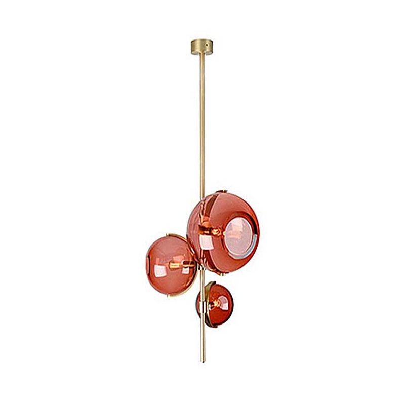 Contemporary Sphere Red Glass Chandelier 3-Head Dining Room Pendant Lighting Fixture