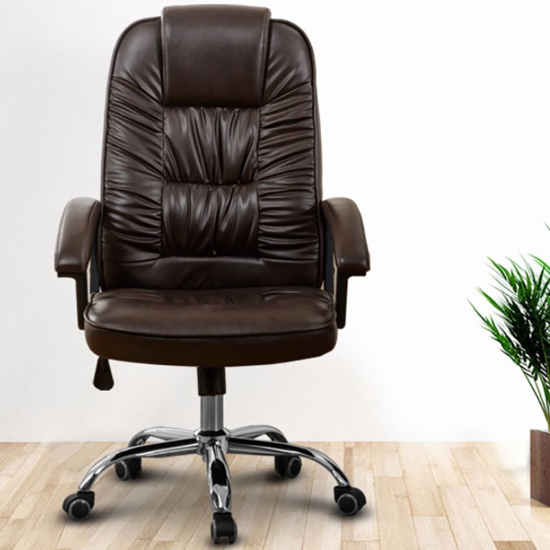 Contemporary Leather Desk Chair Padded Arms Task Chair for Office