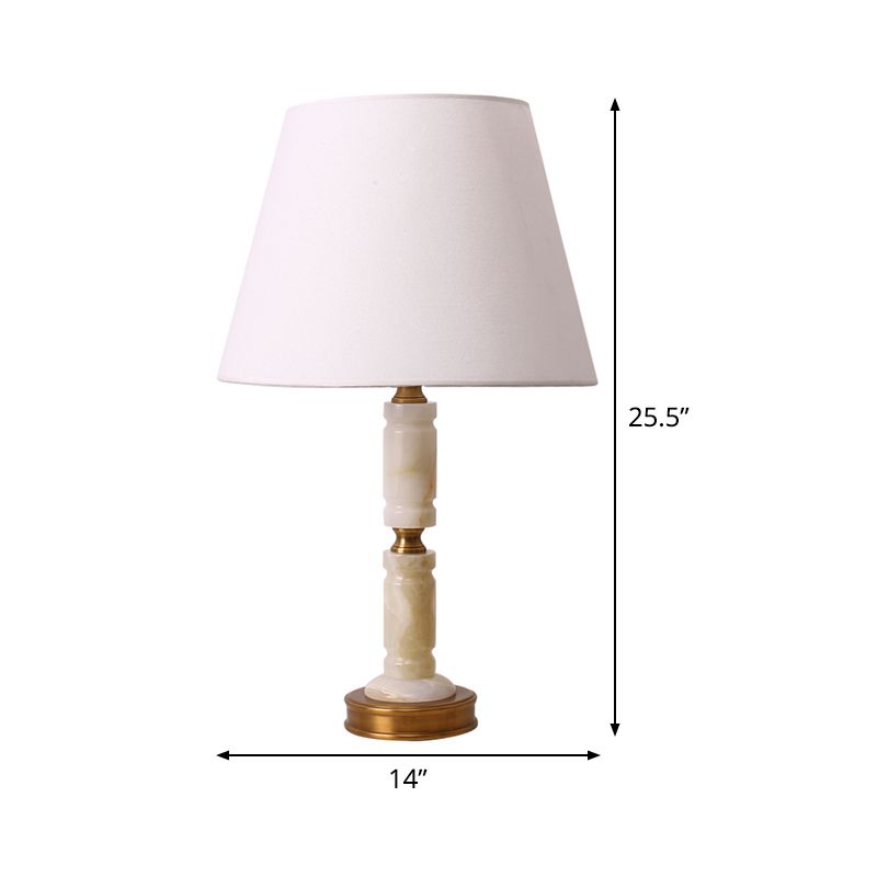 Conical Table Lamp Nordic Fabric 1 Head White Task Light with Round Brass Metal Base