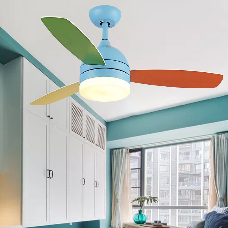 Éclairage de ventilateur de pendentif en dôme Enfants en acrylique LED rose / bleu semi-flusteur Mount Lumière avec 3 lames colorées pour chambre, 39 "de large