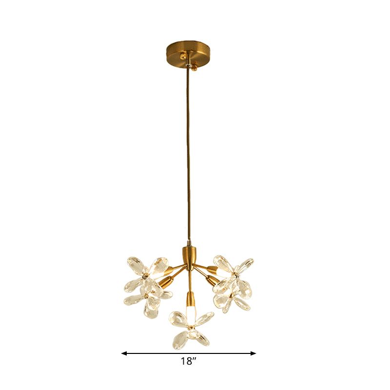 5 Heads Flower Pendant Chandelier Minimalist Gold Crystal Down Lighting for Dining Room