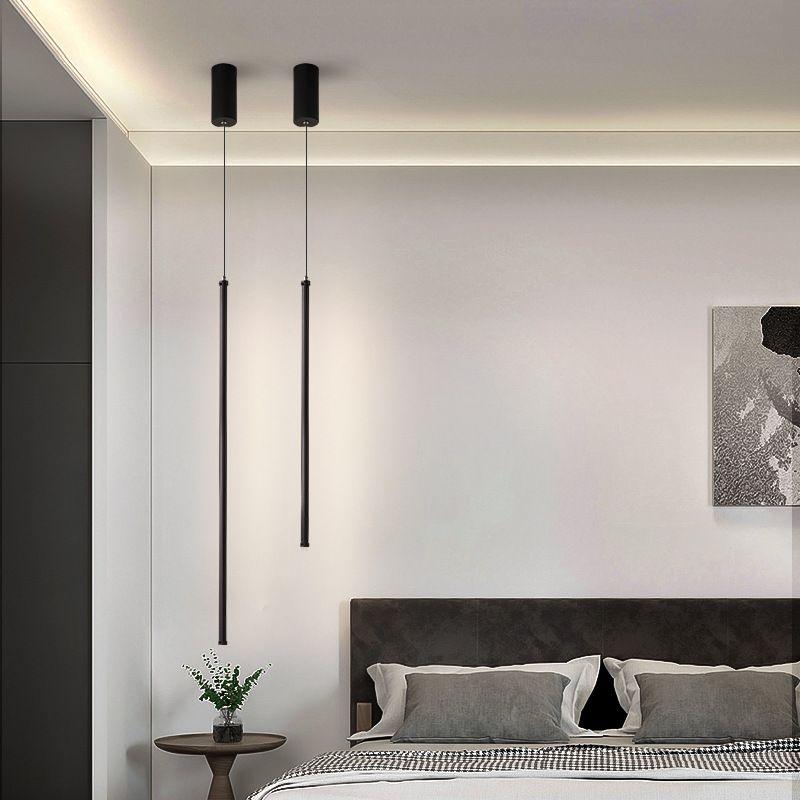 1 Light Linear Sanging Pendentif Modern Style Metal Lighting suspendu en noir pour la chambre