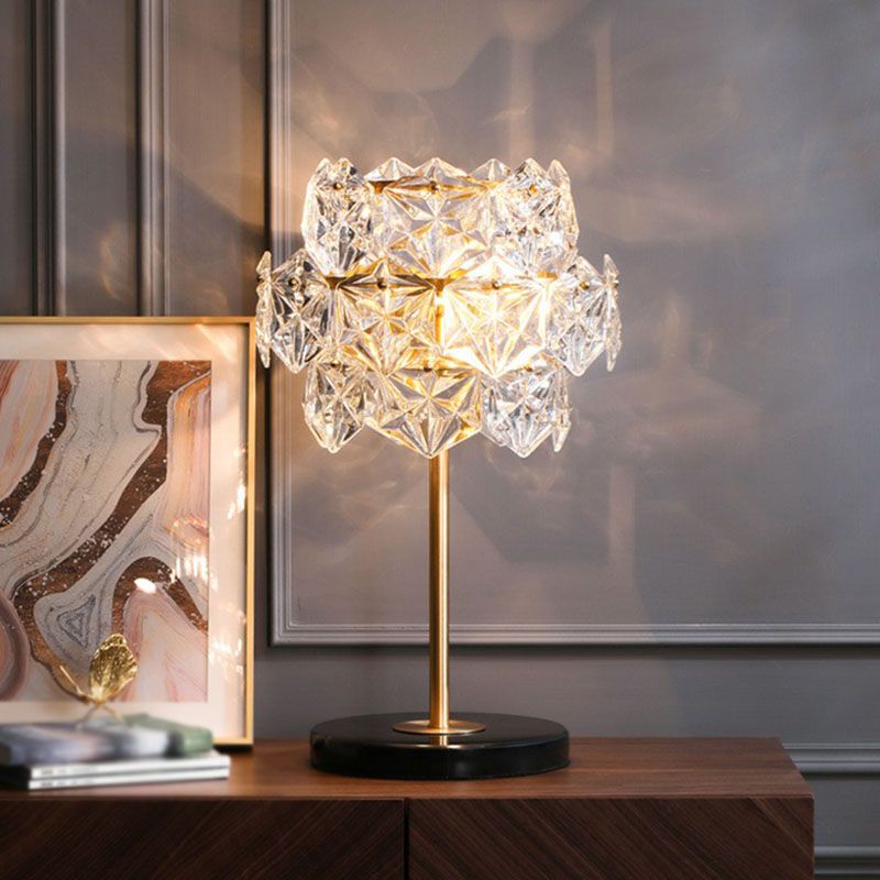 Clear Crystal Glass Snowflakes Nightstand Lamp Post-Modern 2 Bulbs Table Light in Gold