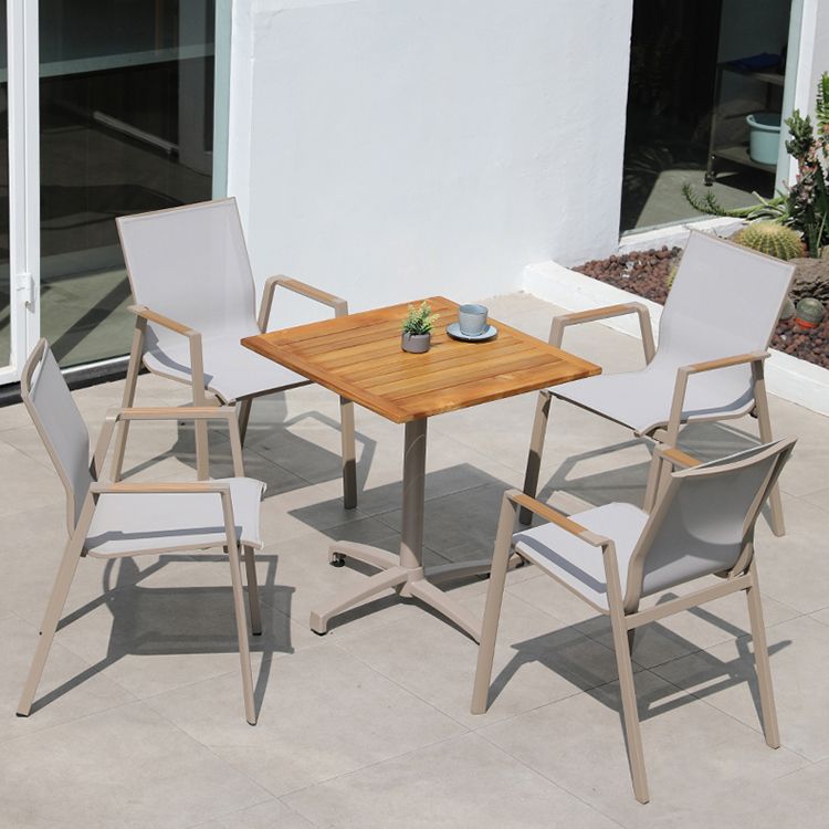 Wood and Metal Patio Table UV Resistant Contemporary Dining Table