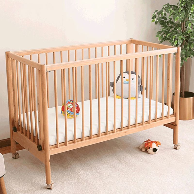 Farmhouse with Adjustable Height Crib Wood with Guardrail Baby Crib