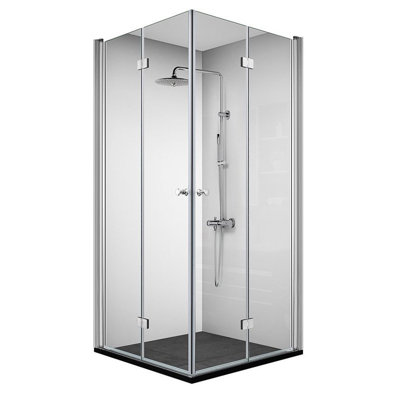 Silver Tempered Glass Folding Hinge Frameless Shower Bath Door