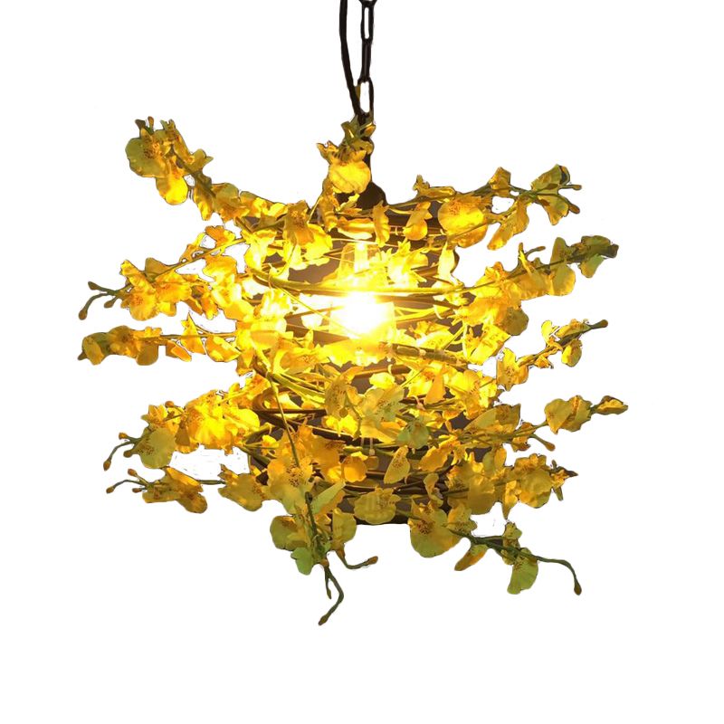 1 Head Metal Ceiling Light Antique Yellow and Green Plant Restaurant LED Down Lighting Pendant