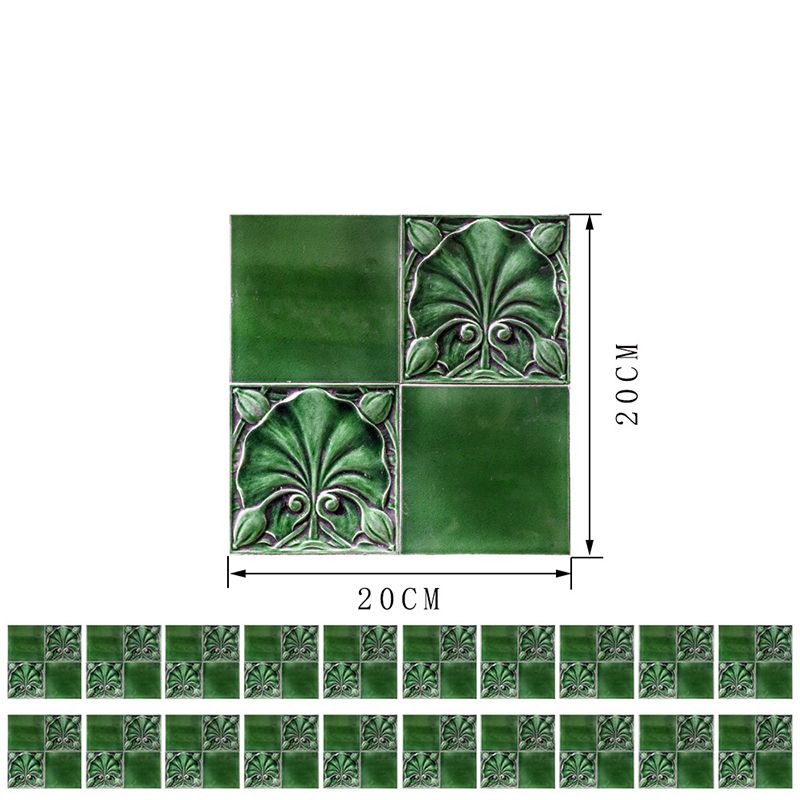 Retro Floral Mosaics Wallpaper Panel Set 20 Pieces Green Peel and Stick Wall Art for Washroom