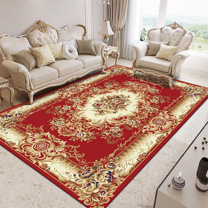 Traditional Area Rug Multicolor Floral Pattern Carpet Stain Resistant Polyester Rug for Home Decor