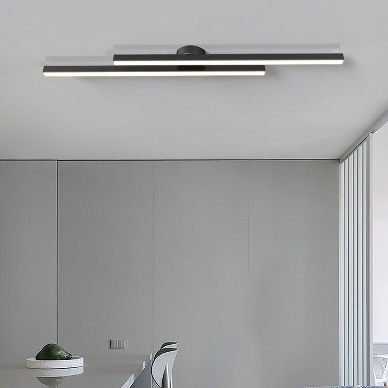 Modern Metal Flush Mount Linear Shape Ceiling Light with Plastic Shade for Living Room