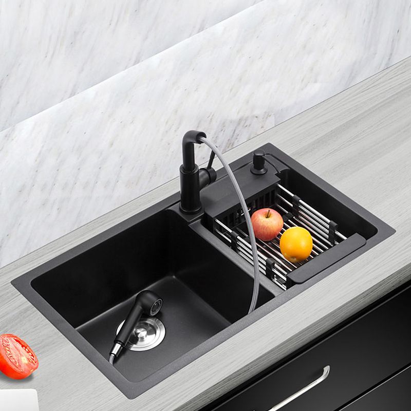 Double Bowl Kitchen Sink Rectangular Quartz Kitchen Sink with Strainer