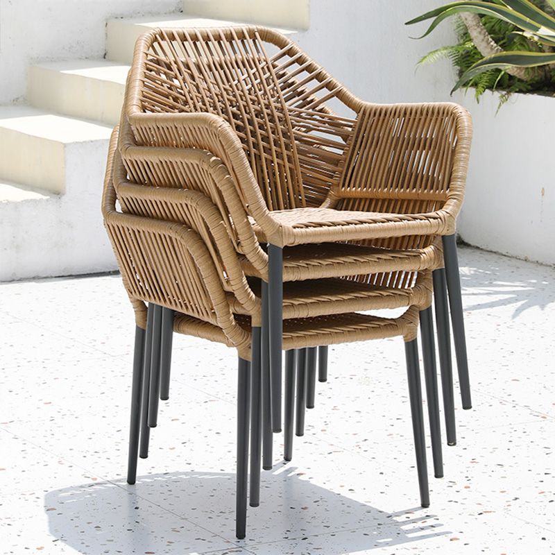 Tropical Outdoor Bistro Stacking Chairs with Arms in Faux Rattan