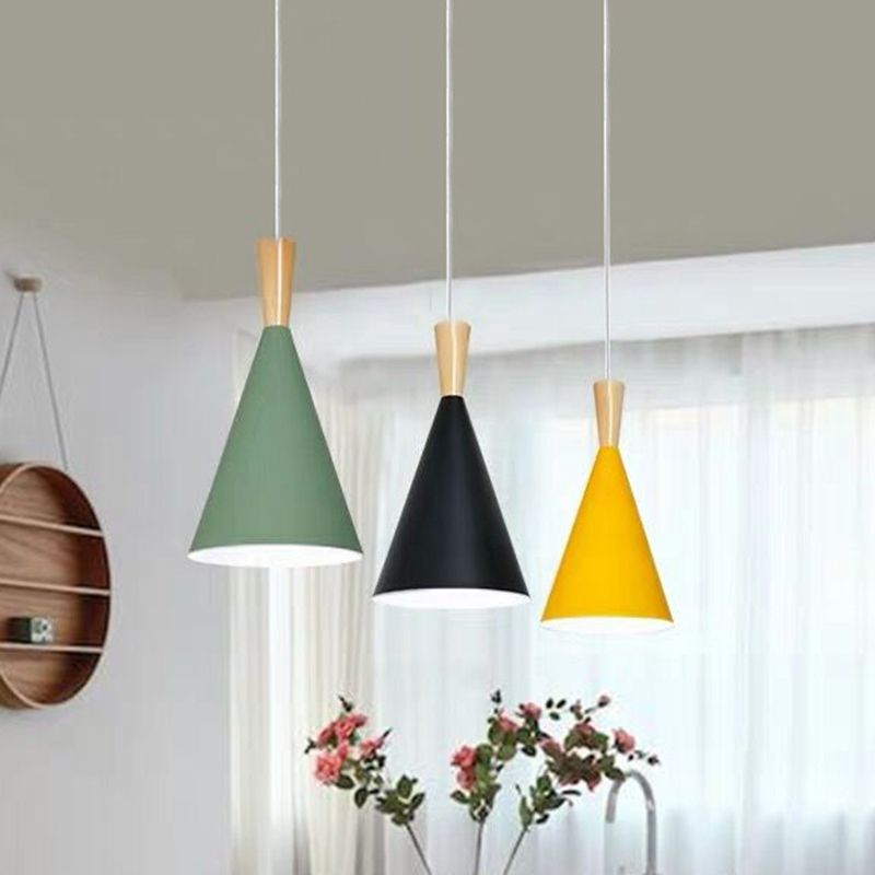 Macaron Cone Pendant Lamp Metallic 1-Light Restaurant Suspended Lighting Fixture