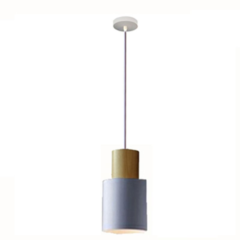 Macaron Style Hanging Light Fixture 1-Light Pendant Lamp with Wood for Bedroom