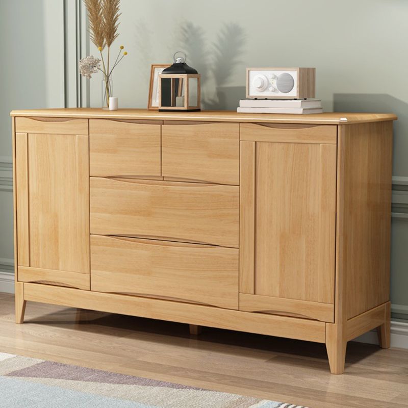 Modern 16.53" Wide Accent Chest with 1/2 Doors Rubberwood Brown Chest with 4 Drawers