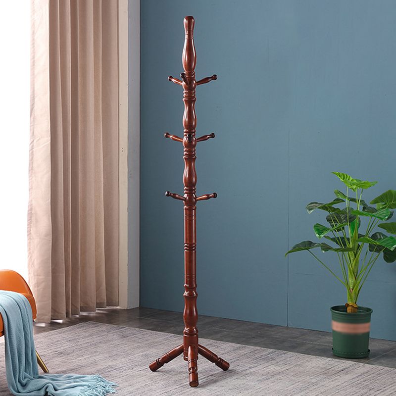 Modern Style Hall Tree, Wooden Brown Steady Hall Stand for Entryway