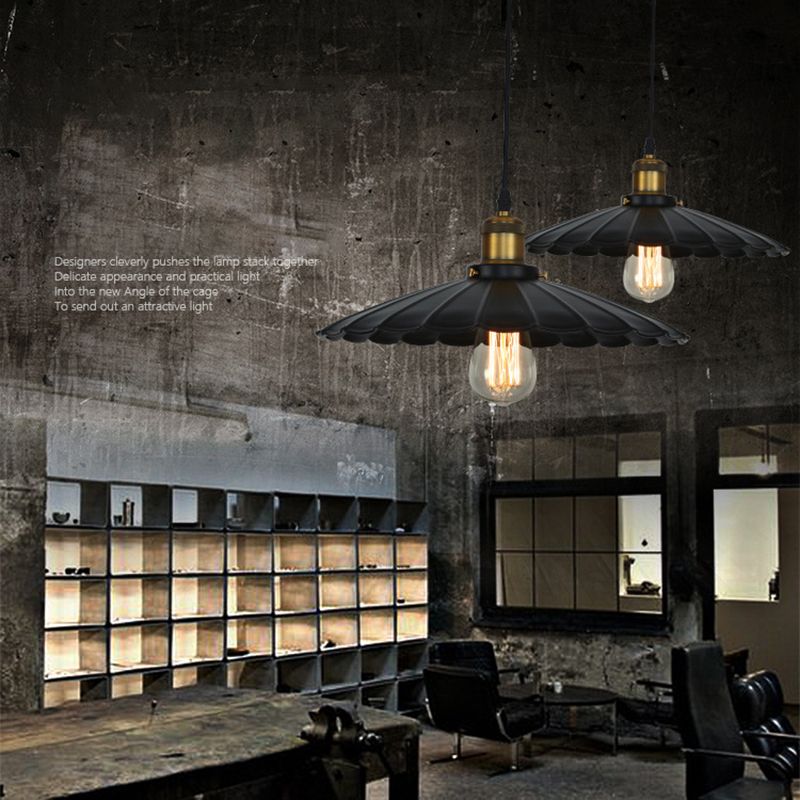 Industrial-Style Iron Pendant Light Scalloped One Light Pendant Cafe Theme Restaurant