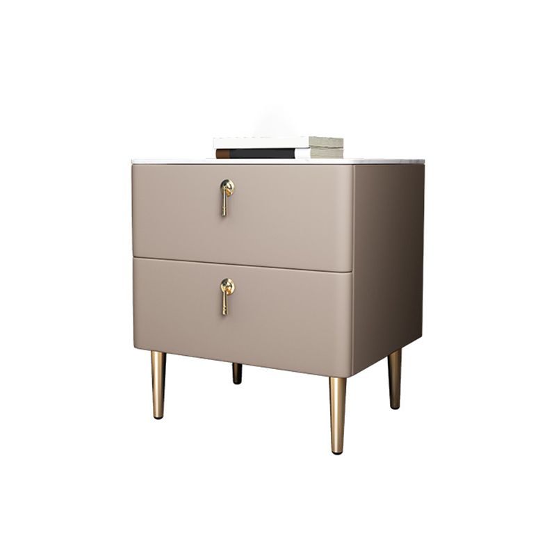 Classic Glam Accent Table Nightstand Stone Bedside Cabinet with Drawers