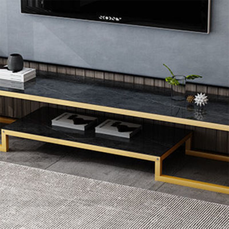 Open Storage Media Console Glass TV Stand Console for Living Room