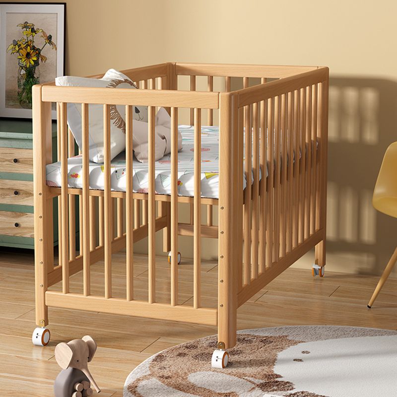 Light Wood Baby Crib 2-in-1 Convertible Crib Nursery Bed with Guardrail