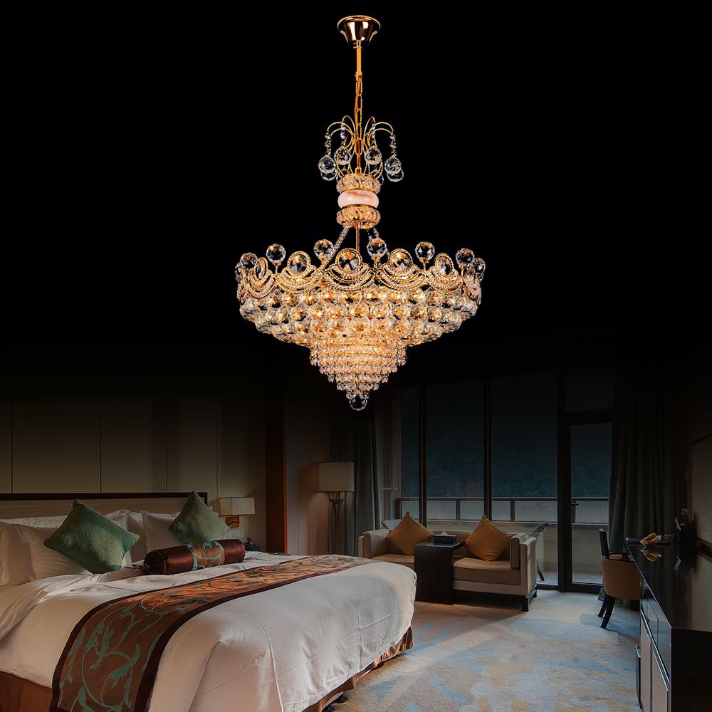 Basket Chandelier Light Contemporary Crystal Gold LED Hanging Light for Bedroom, 18"/23.5" Wide