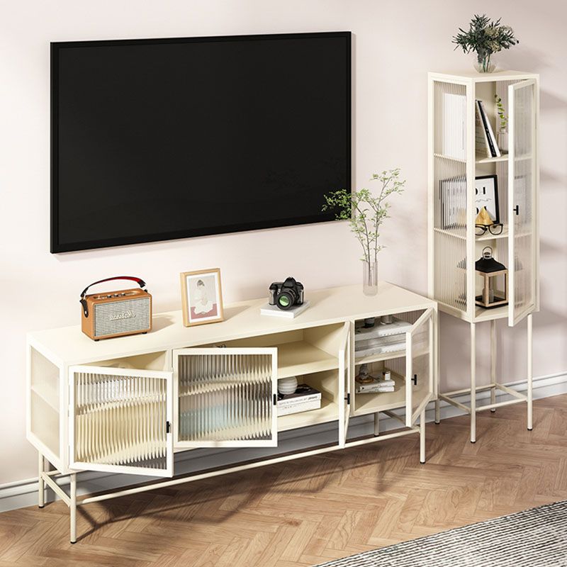 Industrial Metal and Glass TV Media Console 4-Door TV Media Stand