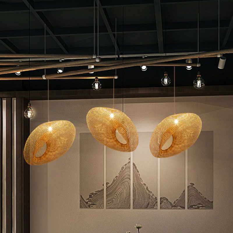 Luz de suspensión de restaurantes hechos a mano Bambú de 1 luces Simplicidad Luz de colgante en madera