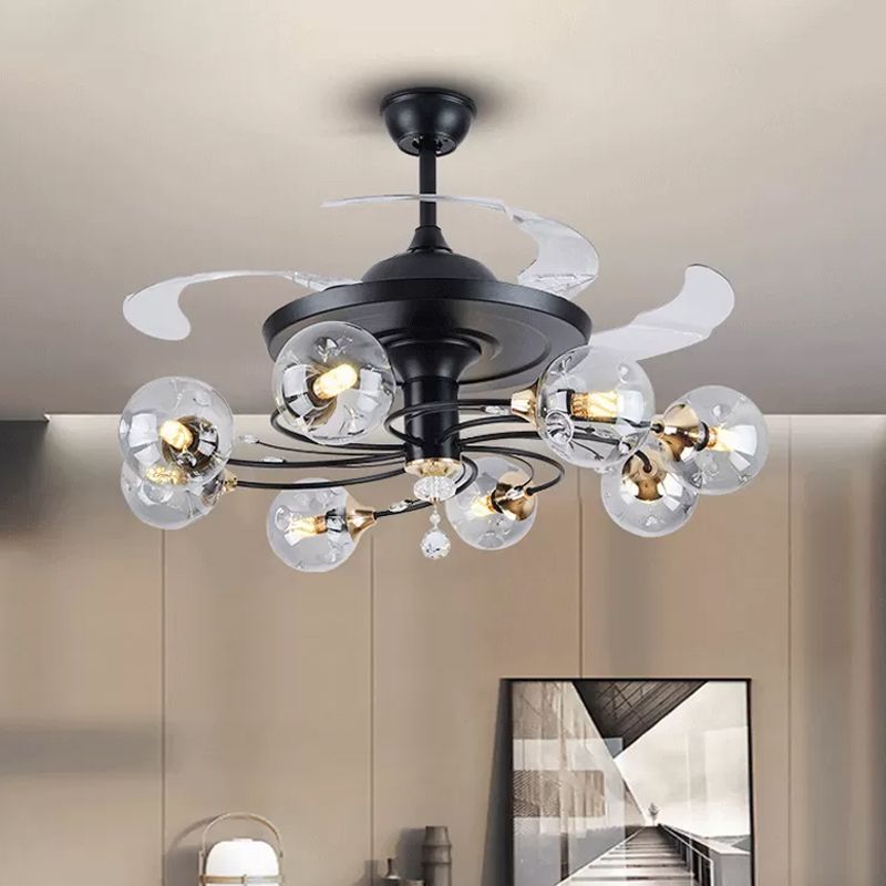 42" Wide Simplicity Globe Pendant Fan Lamp Clear Glass 8-Light Bedroom Semi Flush Mount Lighting with 4 Blades