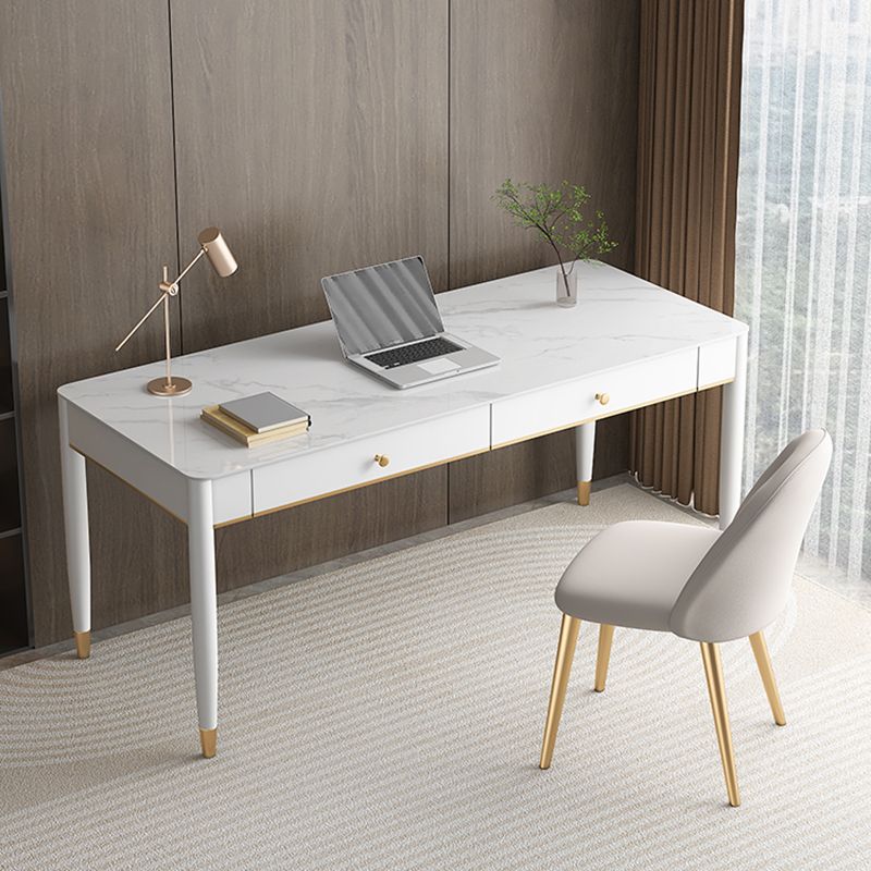 Glam 29.53" Tall Writing Desk Parsons Base White Office Desk with Drawer