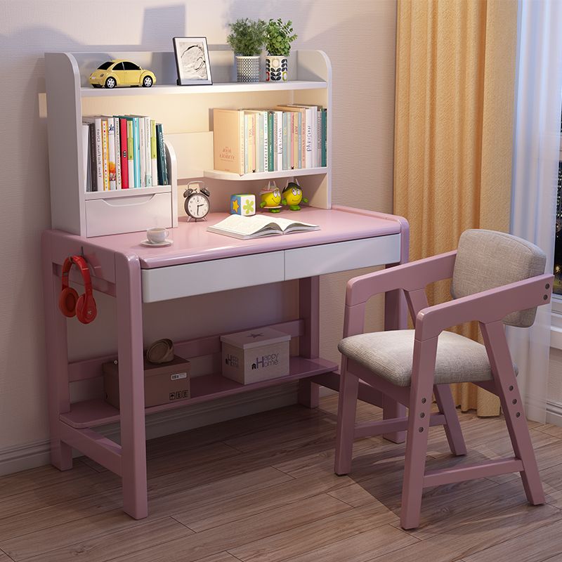 Adjustable Home Kids Desk Wood Writing Desk and Chair with Bookshelf