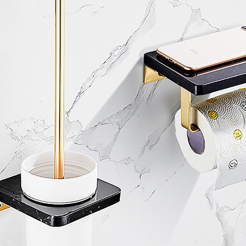 Metal and Marble Bathroom Minimalist Accessory as Individual or as a Set in Gold