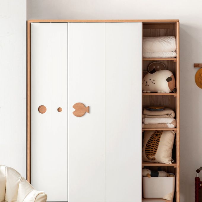 Contemporary Coat Locker Beech Solid Wood Bedroom Wardrobe with Cloth Rod