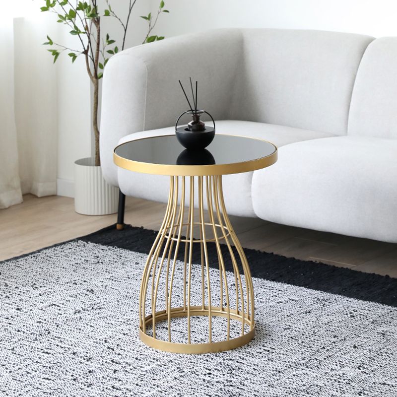 Metal Round Night Table Modern Non-Storage Legs Included Nightstand in Black/Gold