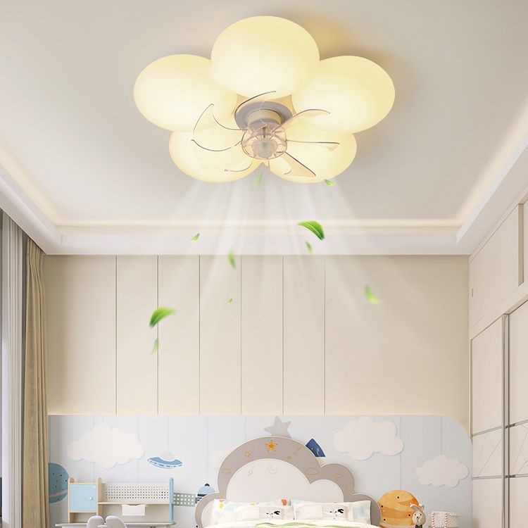 Flower Shape Ceiling Fan Light Kids Style LED Fan Lighting Fixture in Cream White