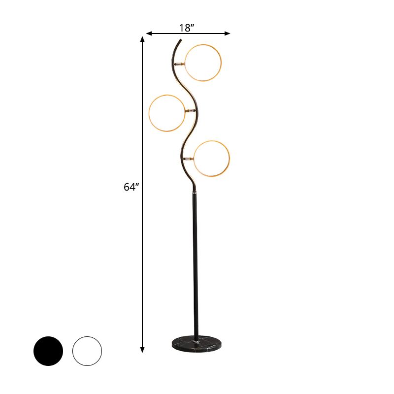 Lampadaire circulaire de l'arbre modernisme métal noir / blanc LED PLANCHE DE PORT