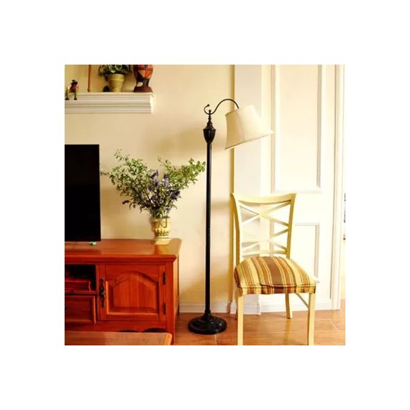 Contemporary Black Base Floor Lamp Bucket Shade One Light Metal Floor Light for Living Room