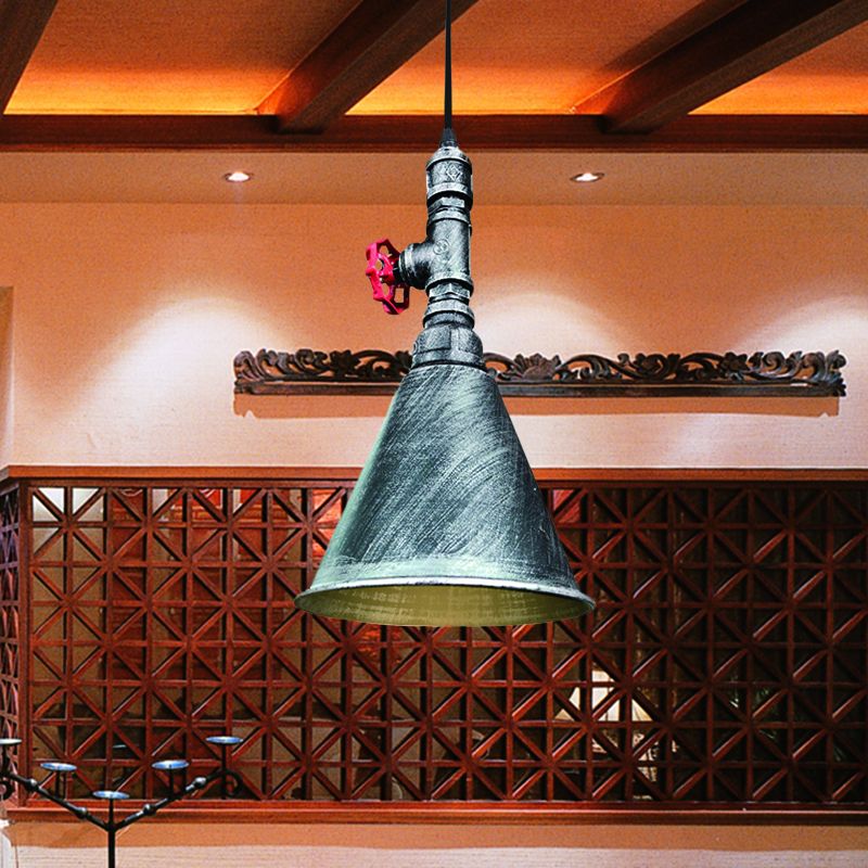 1-Bulb Conical Down Lighting Farmhouse Black/Silver/Gold Finish Iron Pendant Lamp Fixture for Restaurant