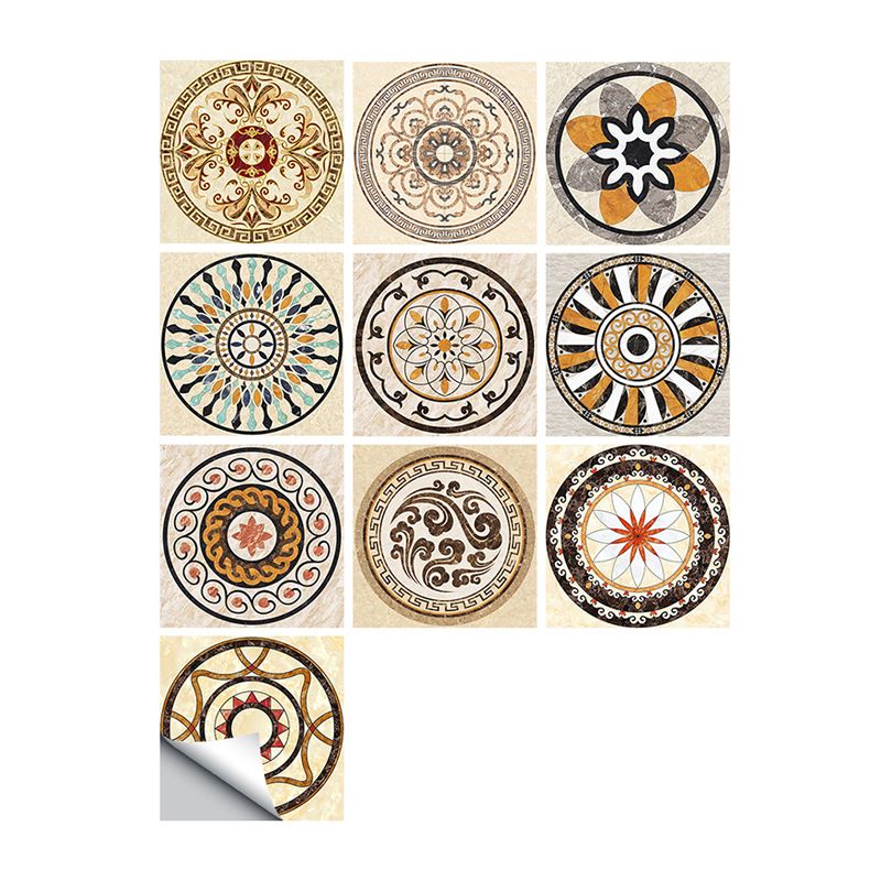 Brown Bohemian Peel Wallpaper Panels 10 Pcs 9.7-sq ft Circle Pattern Wall Covering for Accent Wall