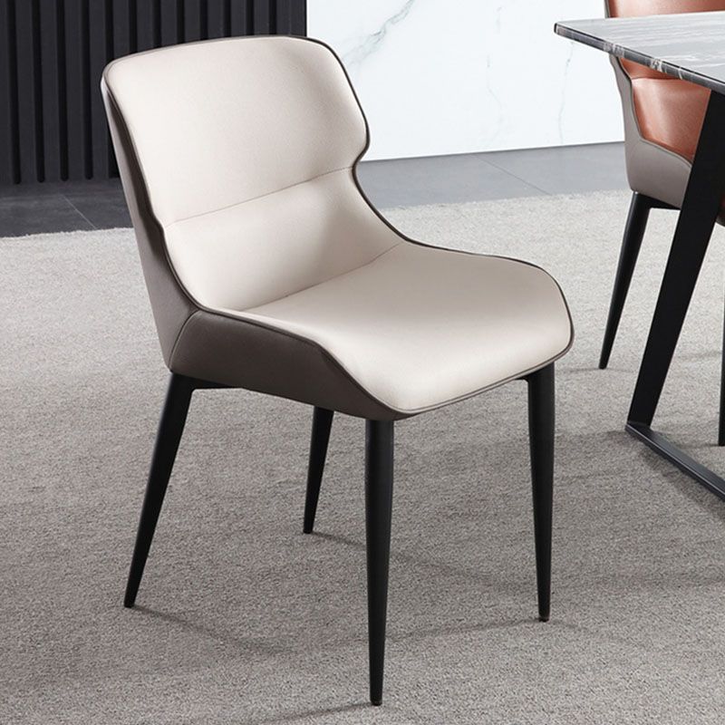 Contemporary Leather Dining Chair Wingback Side Chair With Steel Legs in Matte Finish