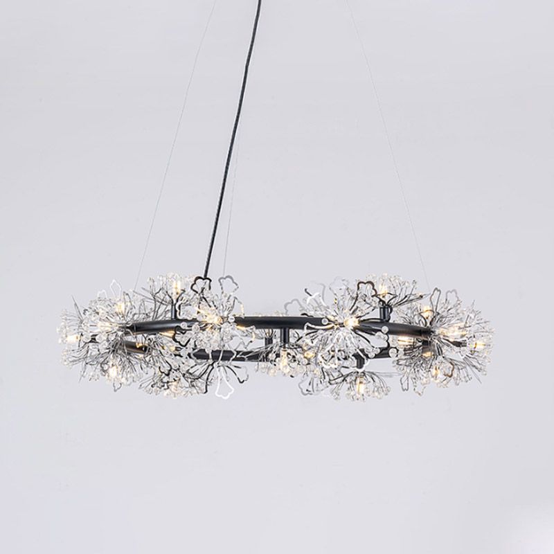 Circle Crystal Beaded Hanging Chandelier Minimalist Black 20.5"/26"/34" Wide LED Ceiling Lamp