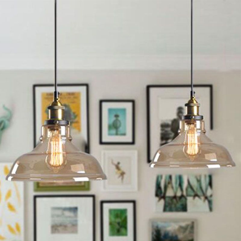 1-Light Geometric Pendant Lights Industrial Hanging Light with Glass Shade