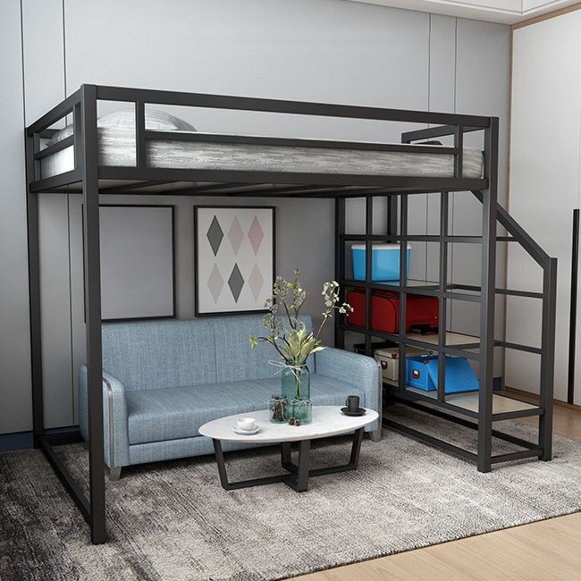 High Loft Bed with Stairway Modern Metallic Beds in Black & White