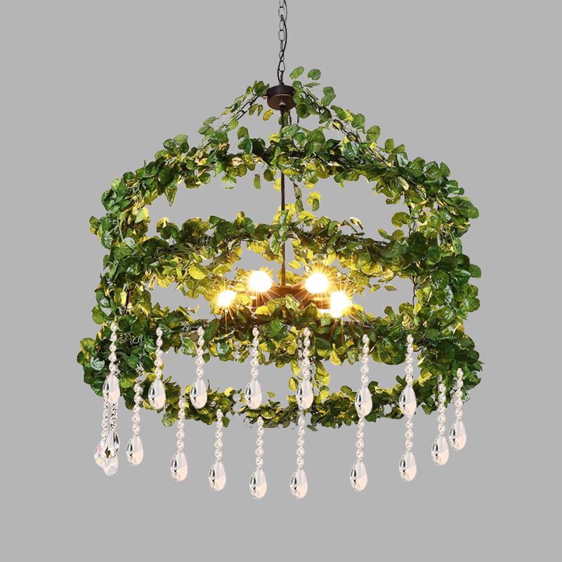 Green 6 Heads Chandelier Lamp Industrial Metal Ring Plant Hanging Light Fixture for Restaurant, 23.5"/31.5"/39" W