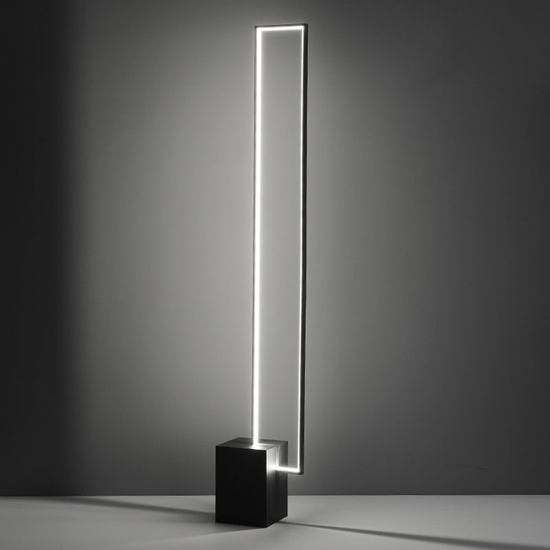 Minimalist Rectangular Standing Light Metallic Living Room LED Floor Light in Black