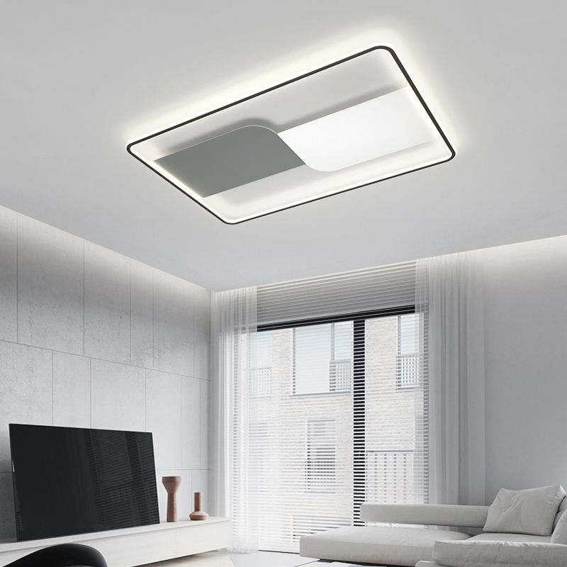 Black Metal Modern Flush Mount Rectangle Shape Ceiling Lamp with Acrylic Shade for Bedroom