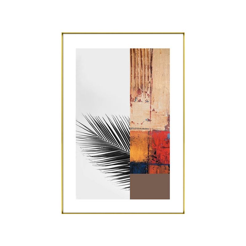 Multicolored Abstract Canvas Leaf Print Tropical Textured Wall Art for Home