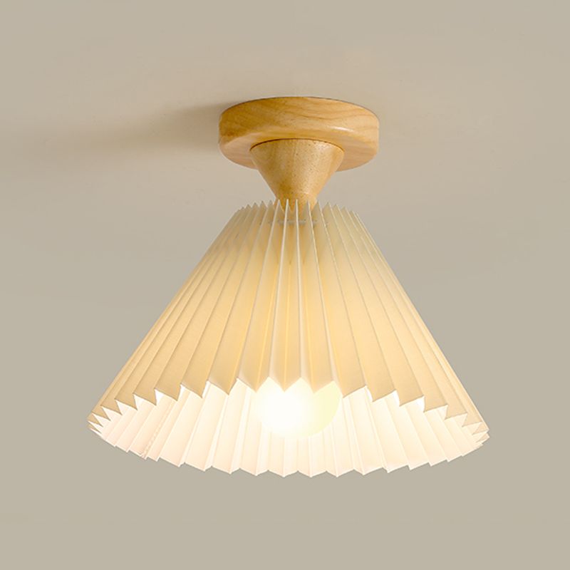 Modern Style Cone Shade Flush Mount 1 Light Wood Ceiling Light for Bedroom