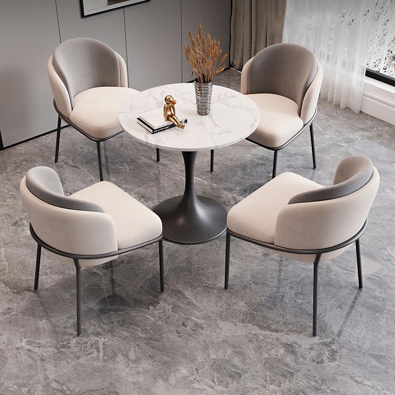 Scandinavian Dining Table Set with Marble Dining Table and Cushion Chairs