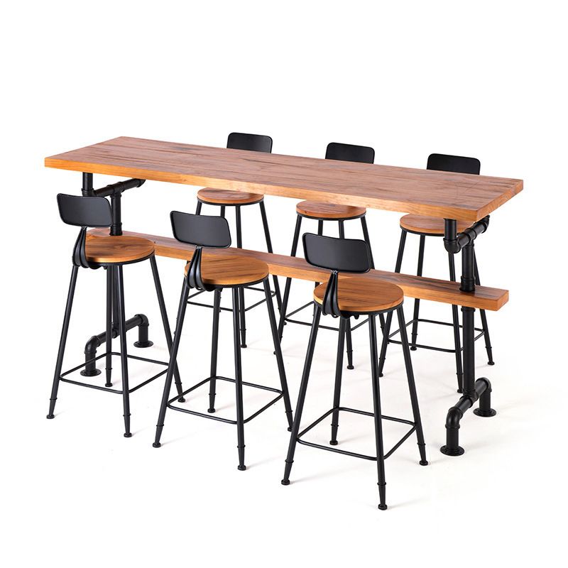 Brown Industrial Style Bar Table Solid Wood Milk Tea Shop Casual Table